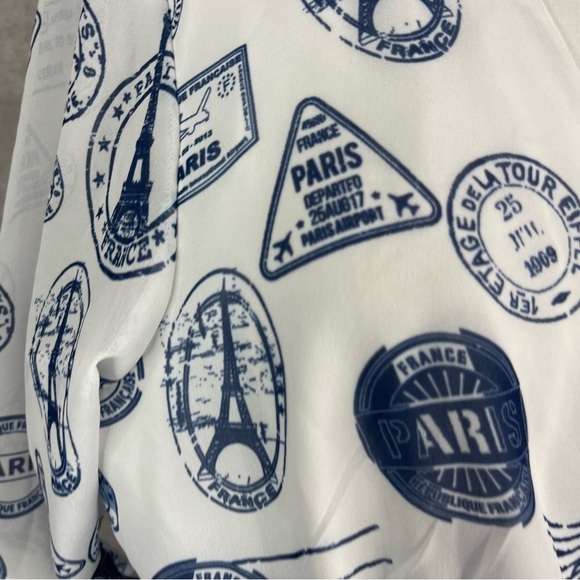 eShakti Midi Wrap Paris Eiffel Tower Stamp Dress In White Blue Women's Size XL - Picture 4 of 8